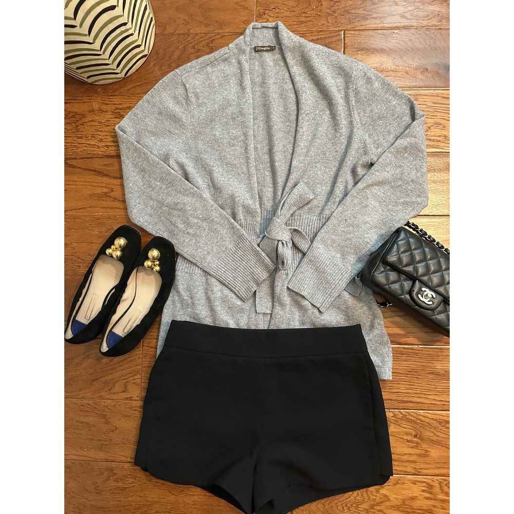 J. McLaughlin Womens Medium 100% Cashmere Belted Wrap Cardigan Sweater Gray